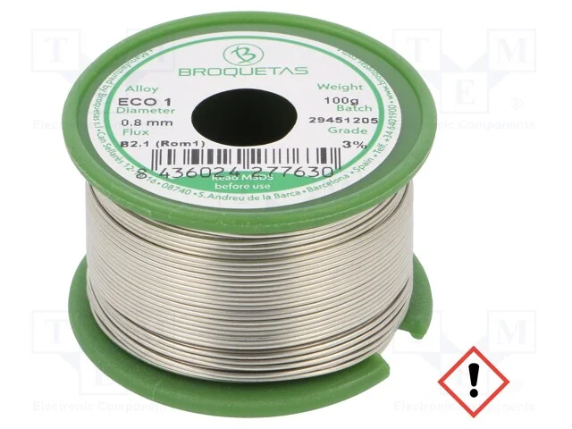 Arame de Solda, Sn99,3cu0,7, 0,8mm, 0,1kg, Sem Chumbo, Bobina