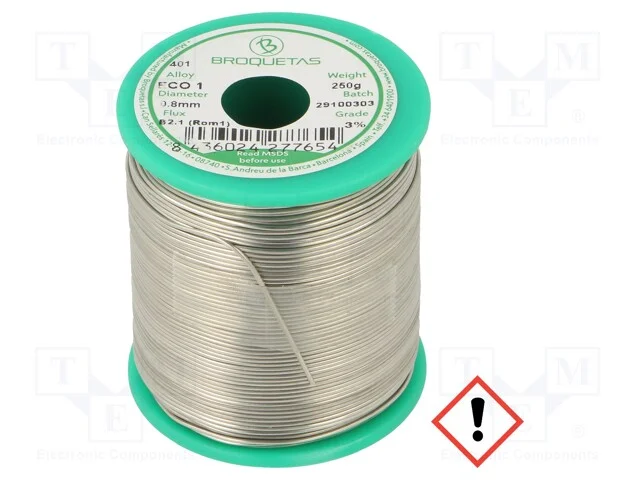 Arame de Solda, Sn99,3cu0,7, 0,8mm, 0,25kg, Sem Chumbo, Bobina