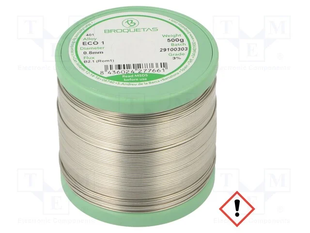 Arame de Solda, Sn99,3cu0,7, 0,8mm, 0,5kg, Sem Chumbo, Bobina