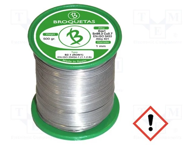 Arame de Solda, Sn99,3cu0,7, 1mm, 0,5kg, Sem Chumbo, Bobina, 220c