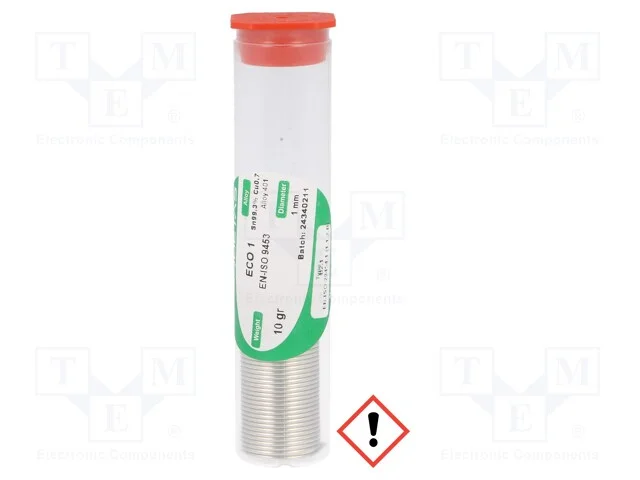 Arame de solda, Sn99,3Cu0,7, 1mm, 10g, sem chumbo.