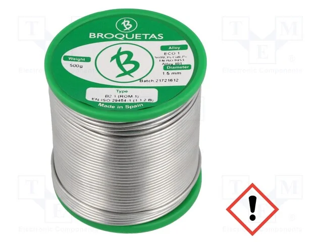 Arame de solda, Sn99,3Cu0,7, 1,5mm, 0,5kg, sem ch.