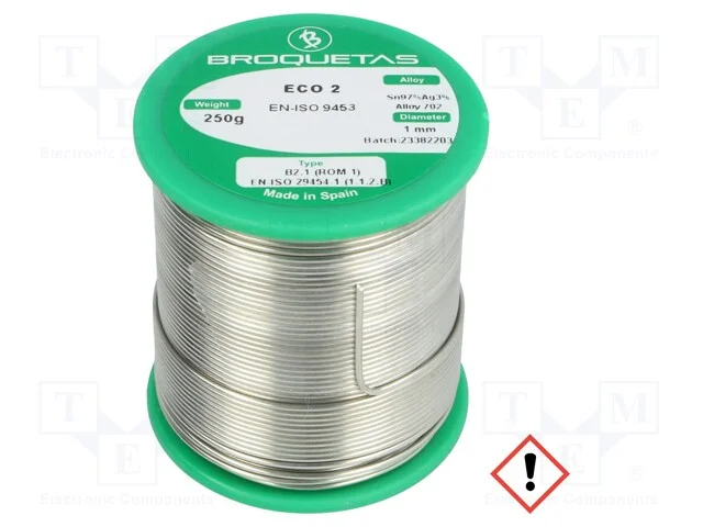 Arame de Solda, Sn97ag3, 1mm, 250g, Sem Chumbo, Bobina, 221c