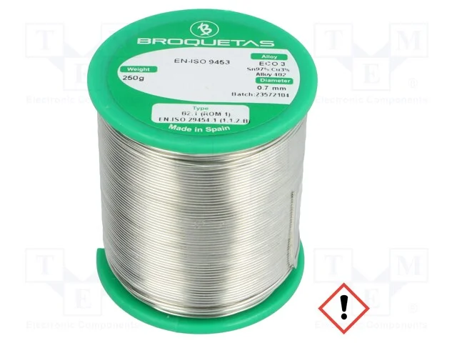 Arame de Solda, Sn97cu3, 0,7mm, 250g, Sem Chumbo, Bobina, 230c