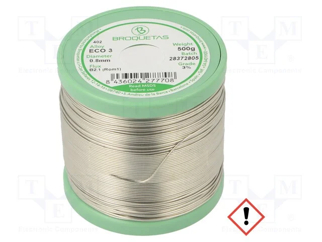 Arame de Solda, Sn97cu3, 0,8mm, 500g, Sem Chumbo, Bobina, 230c