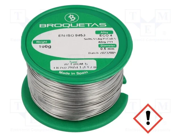 Arame de Solda, Sn96,5ag3cu0,5, 0,5mm, 0,1kg, Sem Chumbo, Bobina