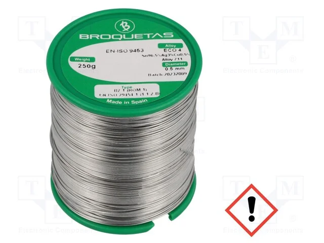 Arame de Solda, Sn96,5ag3cu0,5, 0,5mm, 0,25kg, Sem Chumbo, Bobina