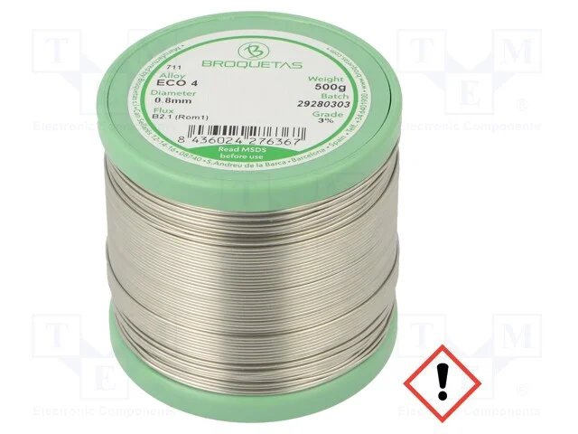 Arame de solda, Sn96,5Ag3Cu0,5, 0,8mm, 0,5kg, sem.