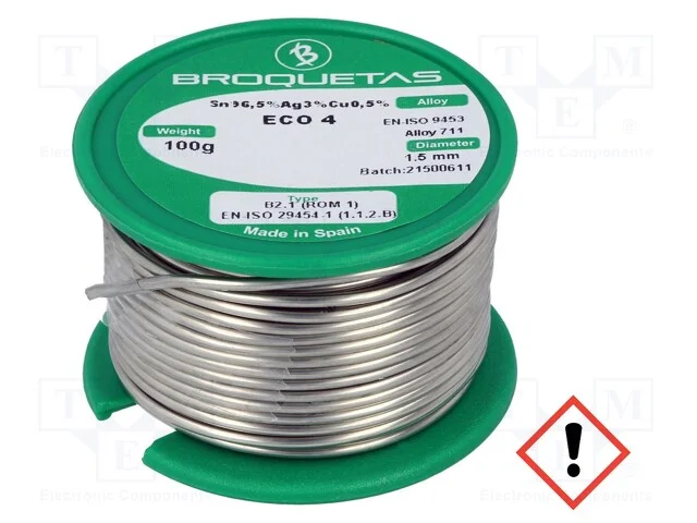 Arame de solda, Sn96,5Ag3Cu0,5, 1,5mm, 100g, sem .