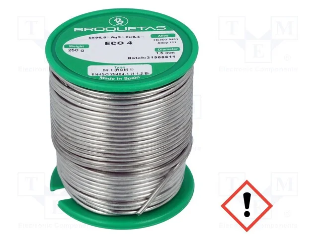 Arame de Solda, Sn96,5ag3cu0,5, 1,5mm, 0,25kg, Sem Chumbo, Bobina