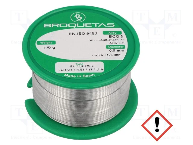Arame de solda, Sn99Ag0,3Cu0,7, 0,5mm, 0,1kg, sem.