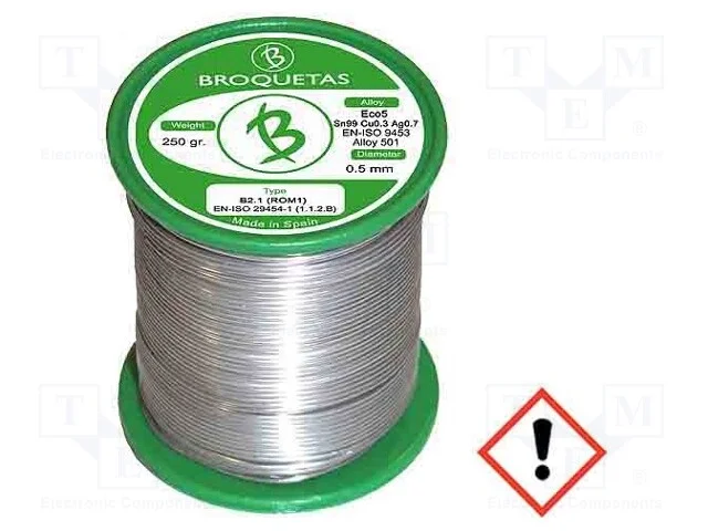 Arame de solda, Sn99Ag0,3Cu0,7, 0,5mm, 0,25kg, se.
