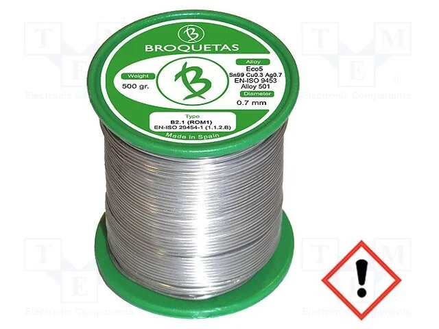Arame de Solda, Sn99ag0,3cu0,7, 0,7mm, 0,5kg, Sem Chumbo, Bobina