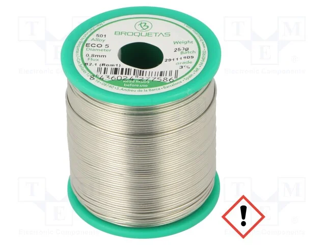 Arame de solda, Sn99Ag0,3Cu0,7, 0,8mm, 0,25kg, se.