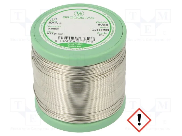 Arame de Solda, Sn99ag0,3cu0,7, 0,8mm, 0,5kg, Sem Chumbo, Bobina