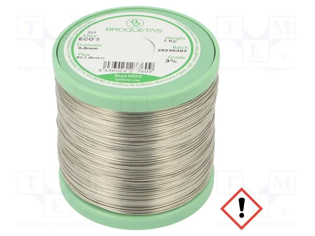 Arame de solda, Sn99Ag0,3Cu0,7, 0,8mm, 1kg, sem c.