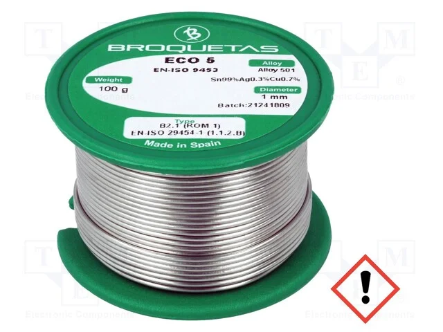 Arame de solda, Sn99Ag0,3Cu0,7, 1mm, 0,1kg, sem c.