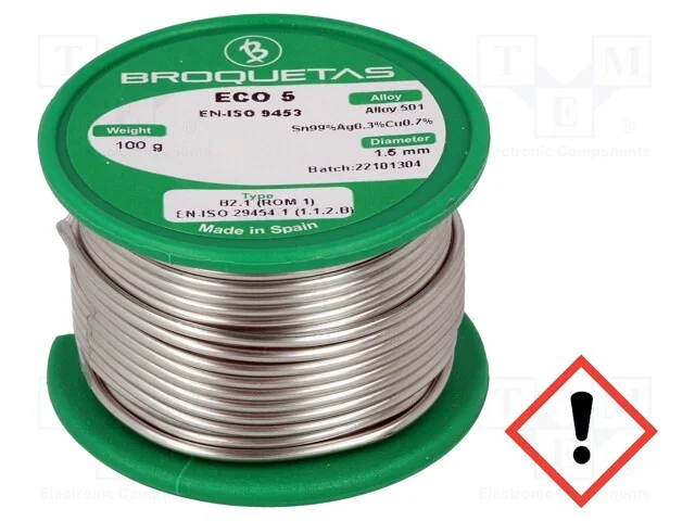 Arame de solda, Sn99Ag0,3Cu0,7, 1,5mm, 0,1kg, sem.