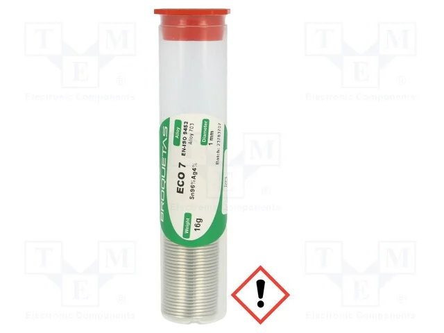 Arame de solda, Sn96Ag4, 1mm, 16g, sem chumbo, fr.