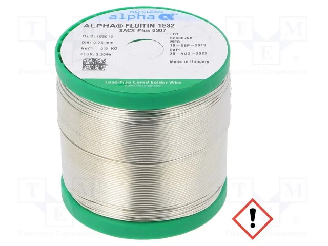 Arame de Solda, Sn99ag0,3cu0,7, 0,75mm, 500g, Sem Chumbo, Bobina