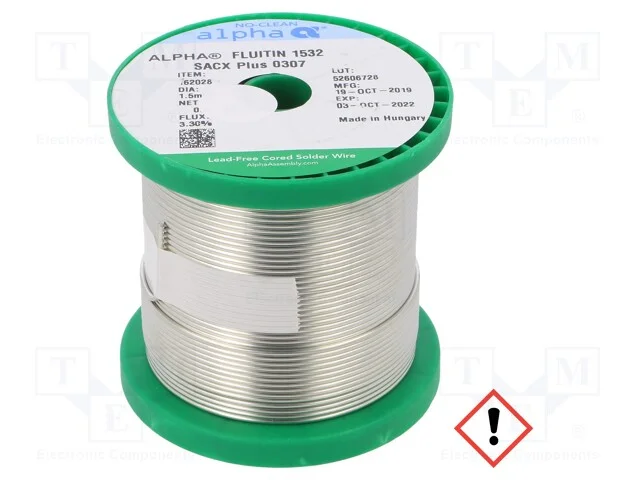 Arame de solda, Sn99Ag0,3Cu0,7, 1,5mm, 500g, sem .