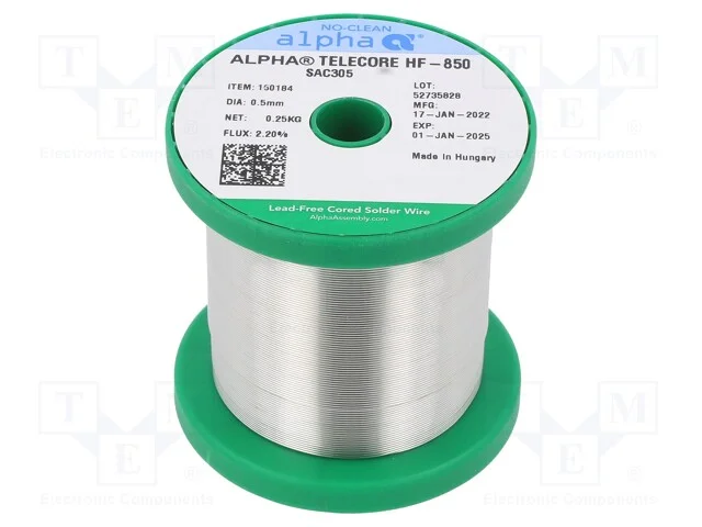 Arame de solda, Sn96,5Ag3Cu0,5, 0,5mm, 250g, sem .