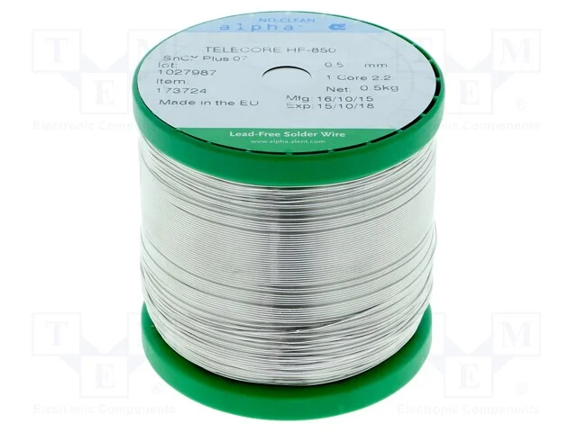 Arame de Solda, Sn99,3cu0,7, 0,5mm, 0,5kg, Sem Chumbo, Bobina