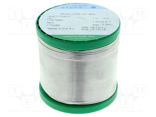 Arame de Solda, Sn99,3cu0,7, 1mm, 0,5kg, Sem Chumbo, Bobina, 2,2%