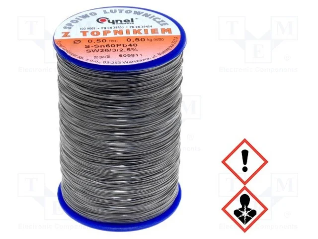 Arame de solda, Sn60Pb40, 0,5mm, 0,5kg, com chumb.