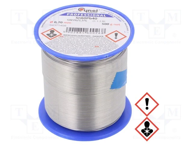 Arame de solda, Sn60Pb40, 0,7mm, 0,5kg, com chumb.