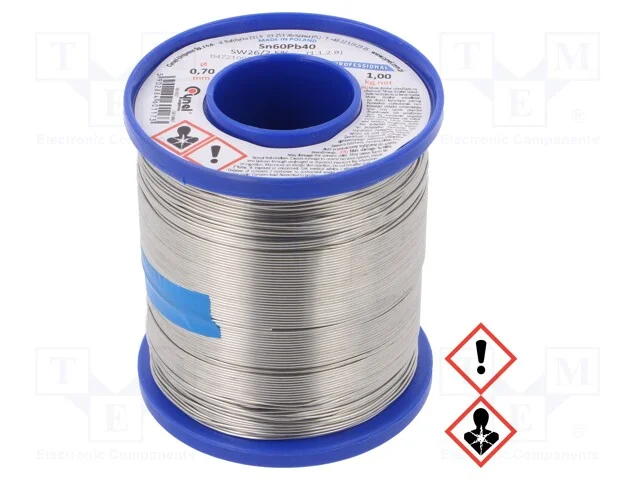 Arame de solda, Sn60Pb40, 0,7mm, 1kg, com chumbo,.