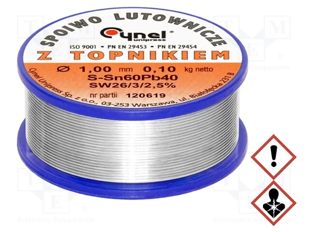 Arame de solda, Sn60Pb40, 1mm, 0,1kg, com chumbo,.