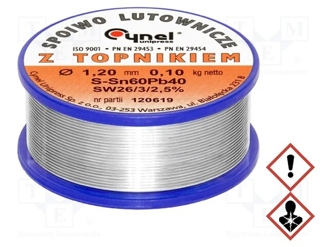 Arame de solda, Sn60Pb40, 1,2mm, 0,1kg, com chumb.