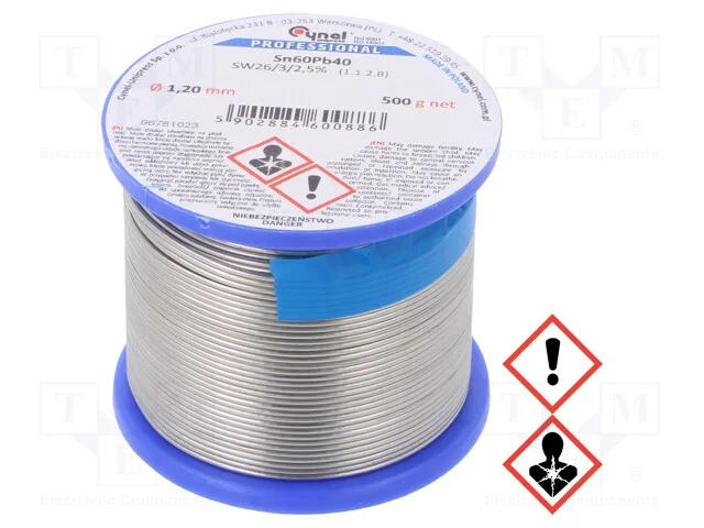 Arame de solda, Sn60Pb40, 1,2mm, 0,5kg, com chumb.