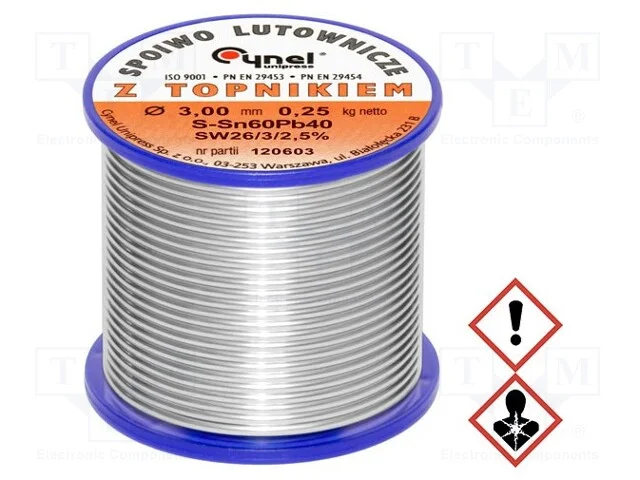 Arame de Solda, Sn60pb40, 3mm, 0,25kg, com Chumbo, Bobina, 190c