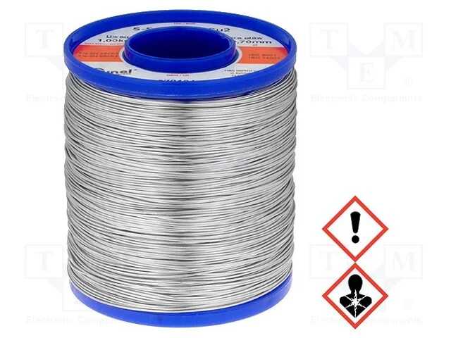 Arame de solda, Sn60Pb38Cu2, 0,7mm, 1kg, com chum.