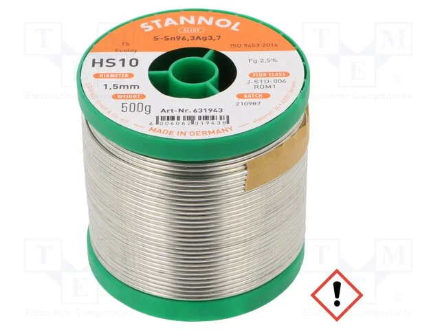Arame de Solda, Sn96,3ag3,7, 1,5mm, 0,5kg, Sem Chumbo, Bobina
