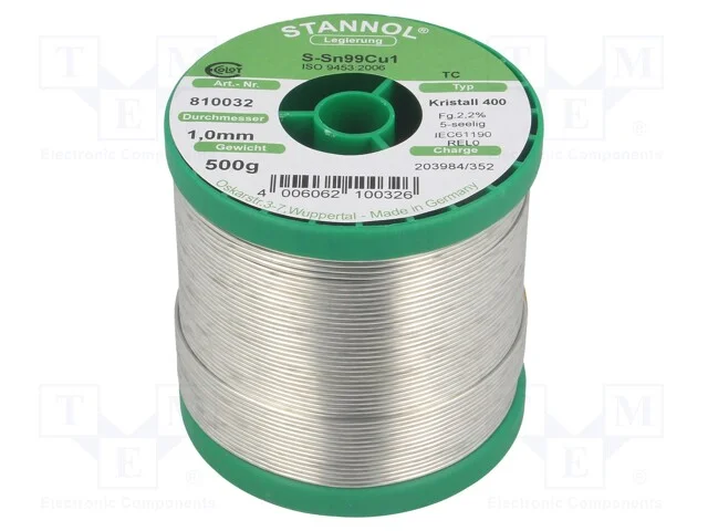 Arame de Solda, Sn99,3cu0,7, 1mm, 0,5kg, Sem Chumbo, Bobina, 227c