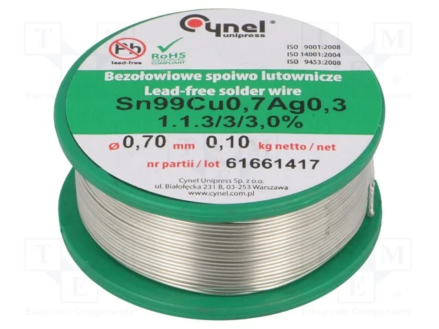 Arame de Solda, Sn99ag0,3cu0,7, 700um, 100g, Sem Chumbo, Bobina