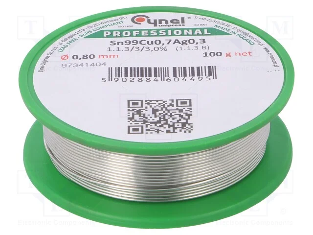 Arame de Solda, Sn99ag0,3cu0,7, 0,8mm, 100g, Sem Chumbo, Bobina