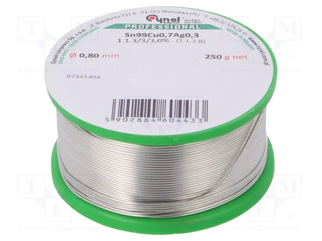 Arame de Solda, Sn99ag0,3cu0,7, 0,8mm, 250g, Sem Chumbo, Bobina