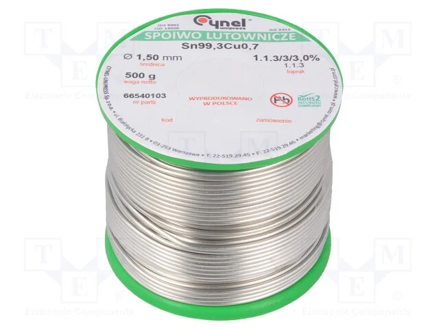 Arame de solda, Sn99Ag0,3Cu0,7, 1,5mm, 500g, sem .
