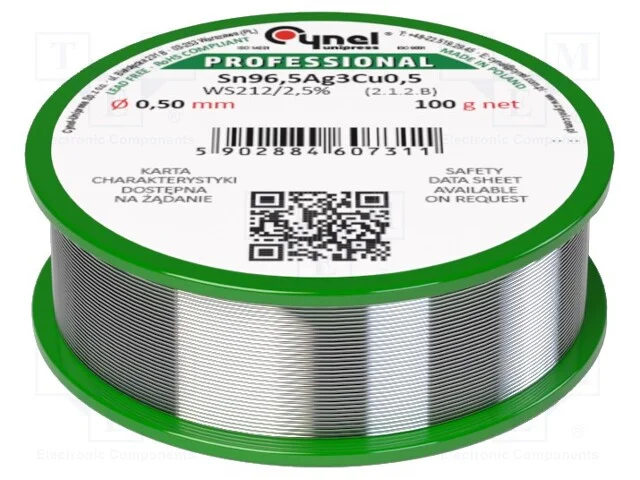 Arame de solda, Sn96,5Ag3Cu0,5, 0,5mm, 100g, sem .