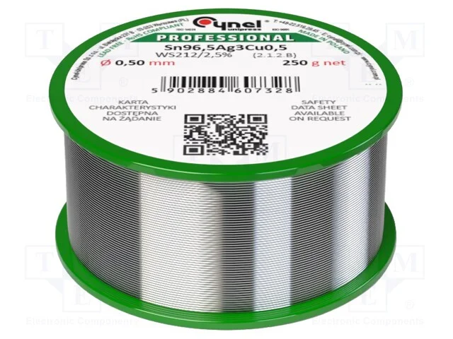 Arame de solda, Sn96,5Ag3Cu0,5, 0,5mm, 250g, sem .