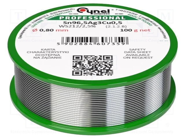Arame de Solda, Sn96,5ag3cu0,5, 0,8mm, 100g, Sem Chumbo, Bobina