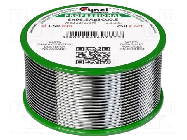 Arame de Solda, Sn96,5ag3cu0,5, 1,5mm, 250g, Sem Chumbo, Bobina