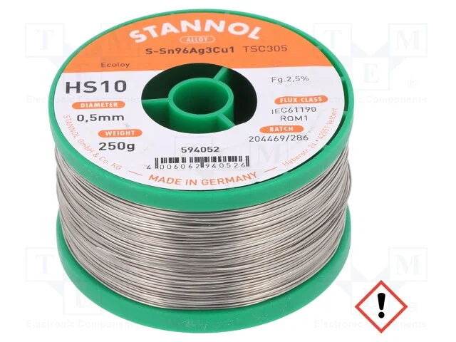 Arame de Solda, Sn96ag3cu1, 0,5mm, 0,25kg, Sem Chumbo, Bobina