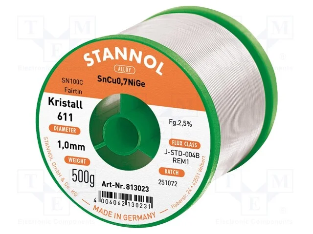 Arame de Solda, Sn99,3cu0,7+Nige, 1mm, 500g, Sem Chumbo, Bobina