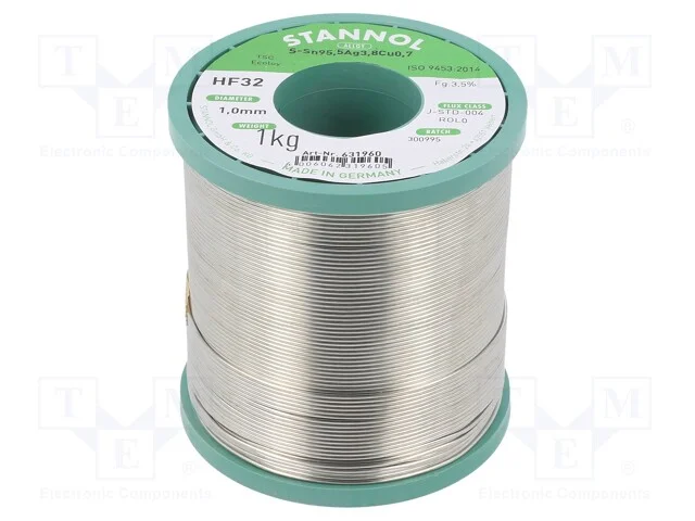 Arame de solda, Sn95,5Ag3,8Cu0,7, 1mm, 1kg, sem c.