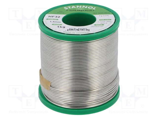 Arame de solda, Sn95,5Ag3,8Cu0,7, 1,5mm, 1kg, sem.